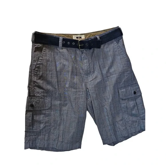 Joseph Abboud Mens Blue Brown Plaid Cargo Shorts with Belt Size 34 Cotton - Picture 1 of 5